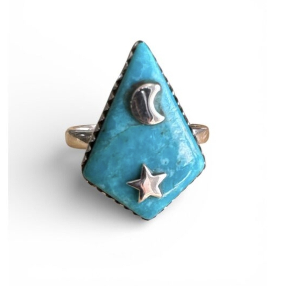 925 Turquoise Silver Moon Star Ring
